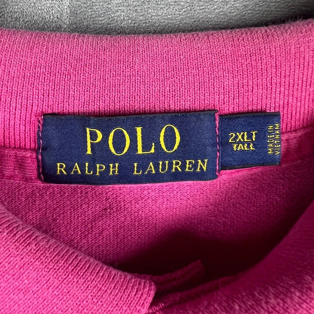 Polo Ralph Lauren Mens 2XLT Tall Pink Short Sleeve Cotton Mesh Polo Green Pony